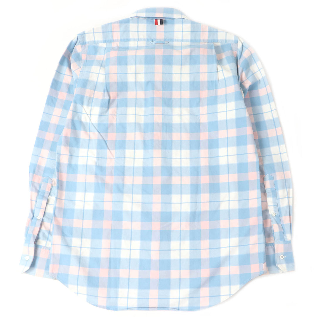 Great THOM BROWNE Long sleeve shirt Tricolor Tartan Check Straight Fit blue cotton mens 2 MWL272A