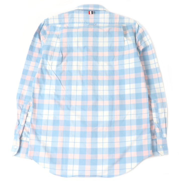 Great THOM BROWNE Long sleeve shirt Tricolor Tartan Check Straight Fit blue cotton mens 2 MWL272A