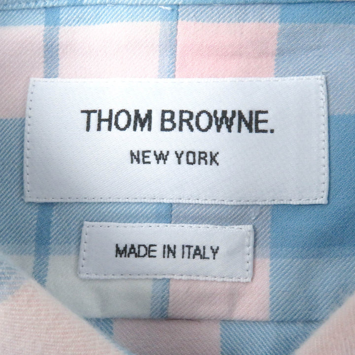 Great THOM BROWNE Long sleeve shirt Tricolor Tartan Check Straight Fit blue cotton mens 2 MWL272A