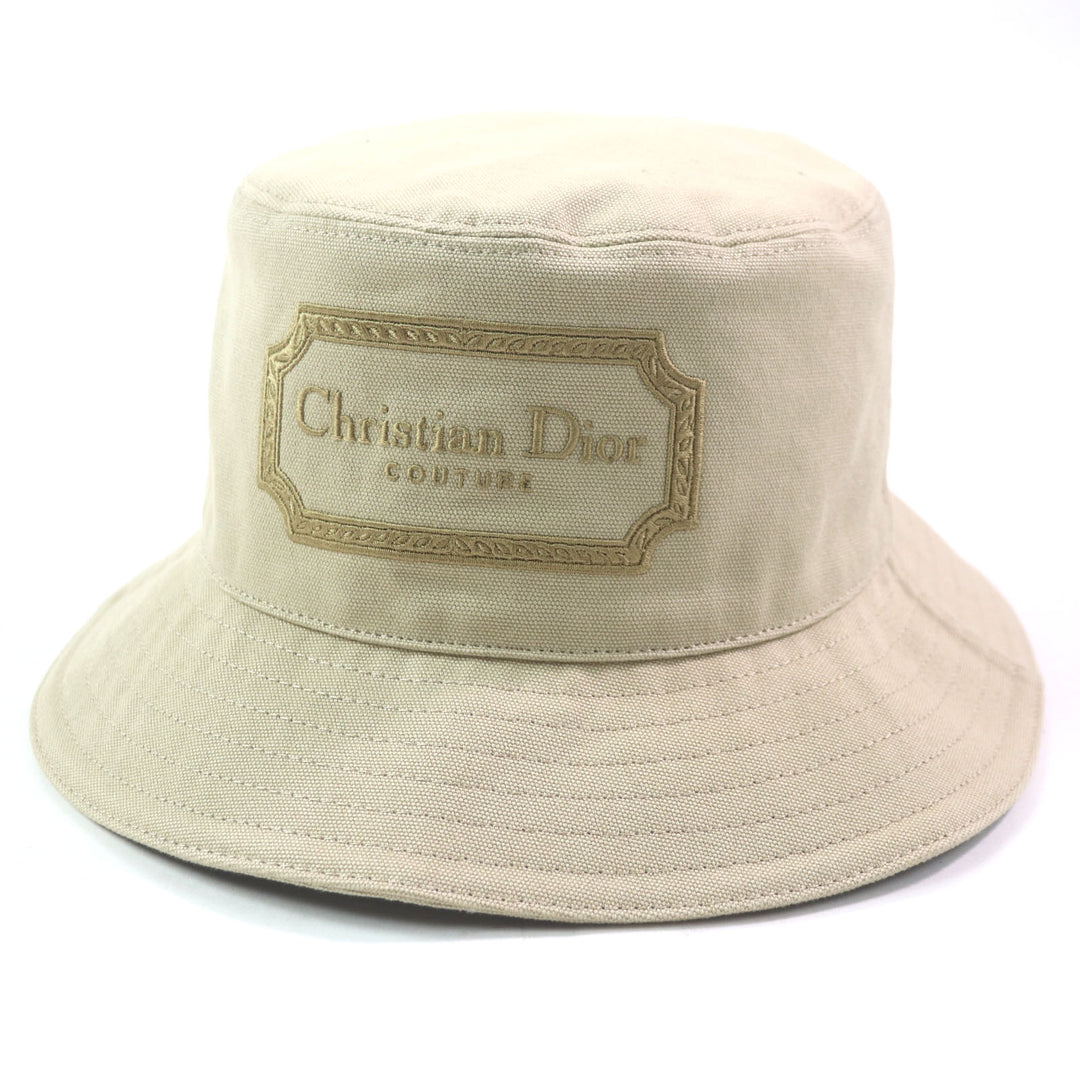 Excellent DIOR hat Dior logo embroidered bucket hat beige cotton mens S