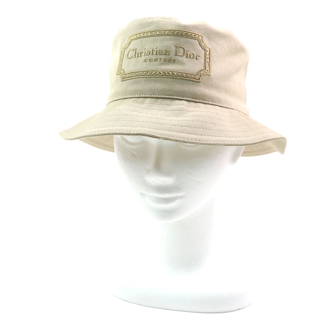 Excellent DIOR hat Dior logo embroidered bucket hat beige cotton mens S