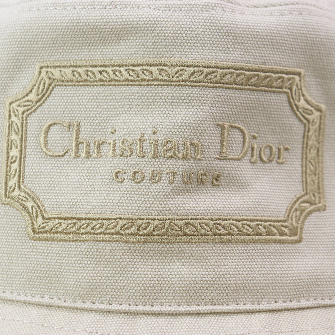 Excellent DIOR hat Dior logo embroidered bucket hat beige cotton mens S