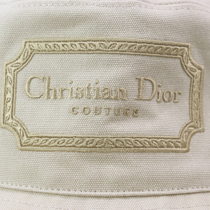 Excellent DIOR hat Dior logo embroidered bucket hat beige cotton mens S