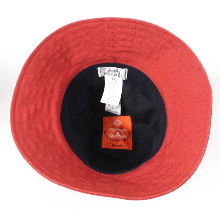 Excellent HERMES hat Serie Metal 100% cotton, canvas Orange series cotton 57
