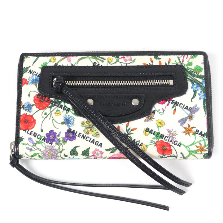 Excellent GUCCI×BALENCIAGA Purse Floral Round Zip Leather Long Wallet multicolor
