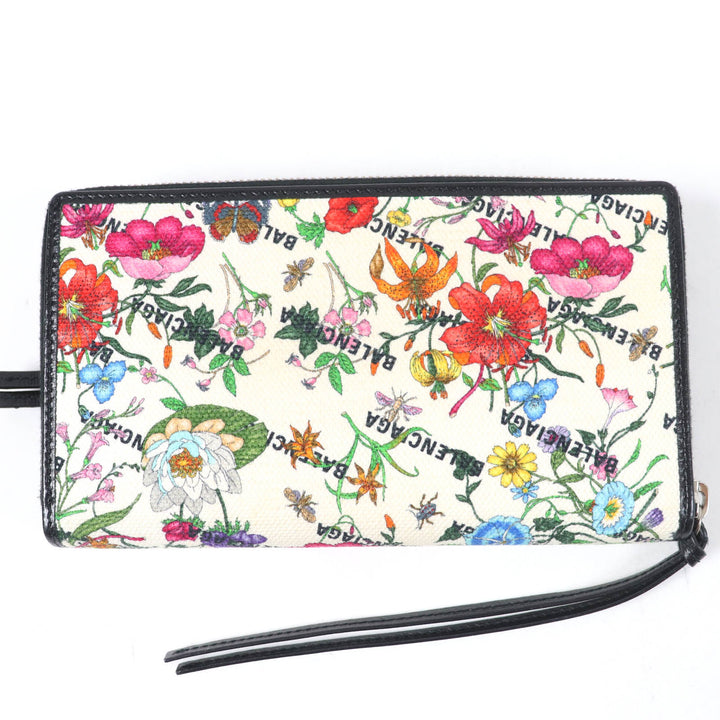 Excellent GUCCI×BALENCIAGA Purse Floral Round Zip Leather Long Wallet multicolor