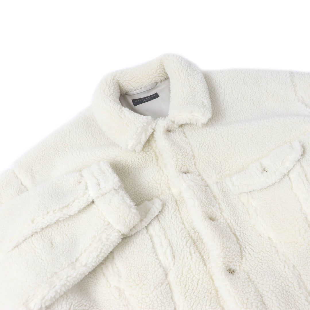 Excellent BALENCIAGA Blouson UNISEX oversized boa jacket Ivory polyester mens 2 774376