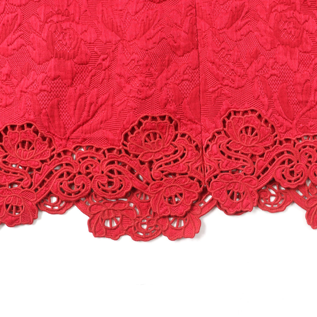 Excellent DOLCE&GABBANA skirt Floral pattern, all-over embossed, with lace, trapezoid Red cotton Women 40