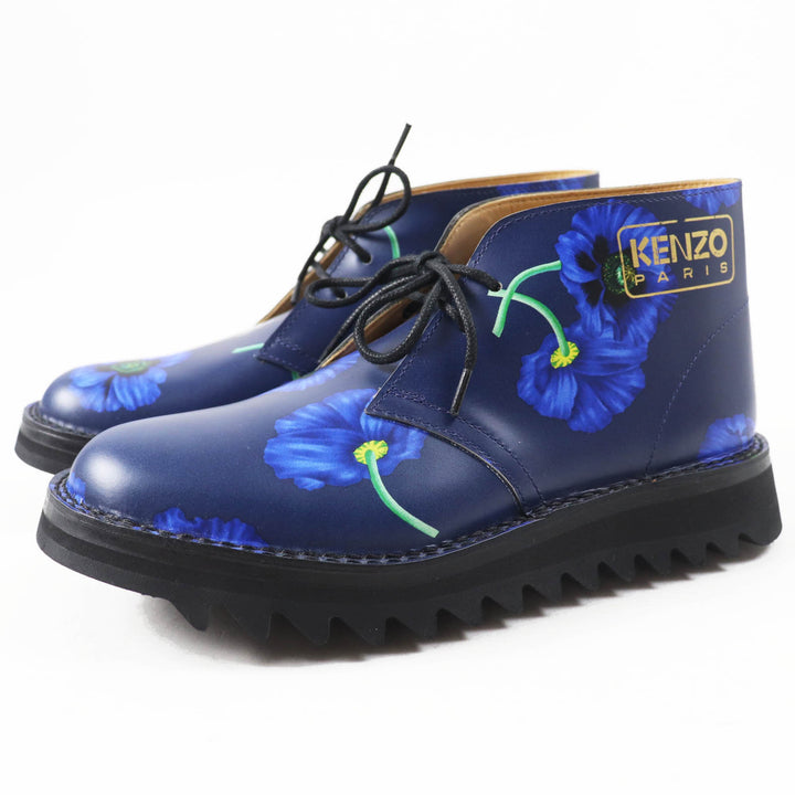 Pristine KENZO short boots KENZOWAVE NIGO POPPY PRINT LACE-UP blue leather Women 37