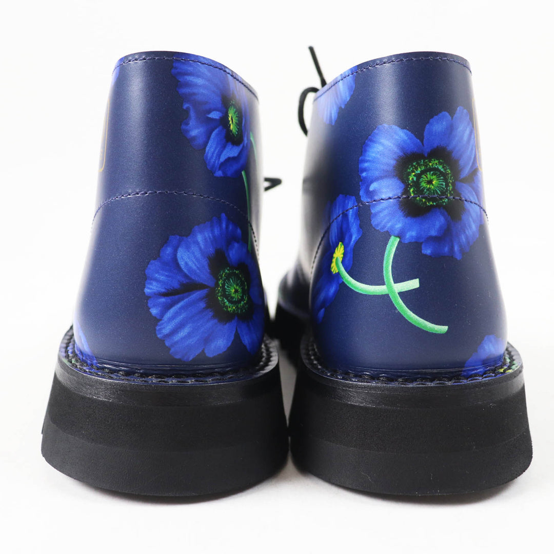 Pristine KENZO short boots KENZOWAVE NIGO POPPY PRINT LACE-UP blue leather Women 37