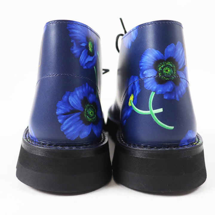 Pristine KENZO short boots KENZOWAVE NIGO POPPY PRINT LACE-UP blue leather Women 37
