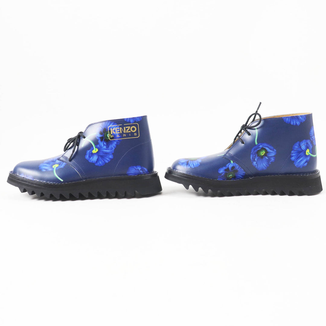 Pristine KENZO short boots KENZOWAVE NIGO POPPY PRINT LACE-UP blue leather Women 37