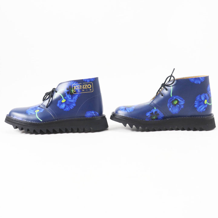 Pristine KENZO short boots KENZOWAVE NIGO POPPY PRINT LACE-UP blue leather Women 37