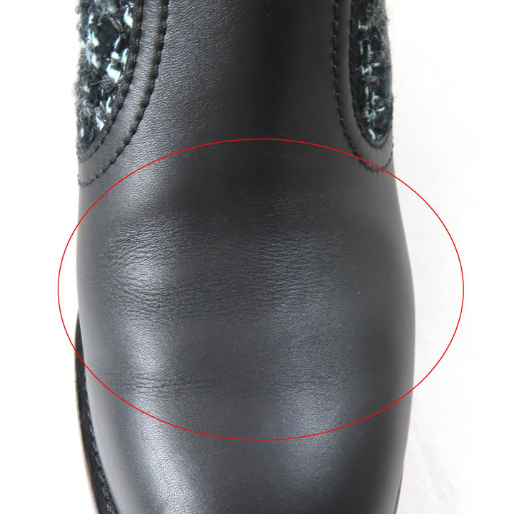 Great CHANEL Ankle boots Belt design Black light blue leather Women 22B G39334
