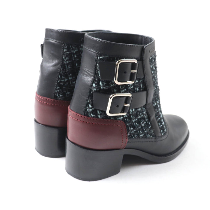 Great CHANEL Ankle boots Belt design Black light blue leather Women 22B G39334