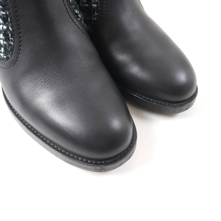Great CHANEL Ankle boots Belt design Black light blue leather Women 22B G39334