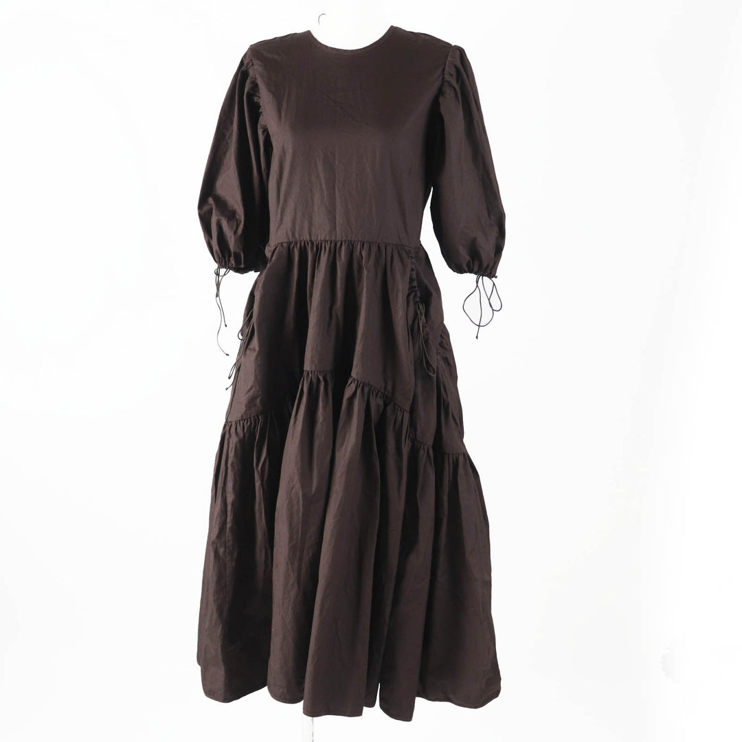 Excellent CECILIE BAHNSEN one piece Puff sleeve dress/ Dark brown cotton Women 6 1577-343-8672
