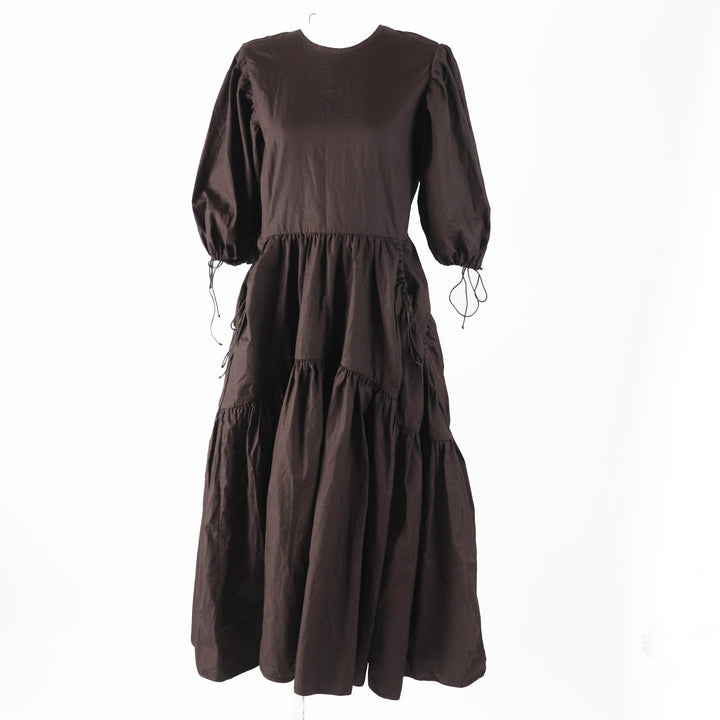 Excellent CECILIE BAHNSEN one piece Puff sleeve dress/ Dark brown cotton Women 6 1577-343-8672