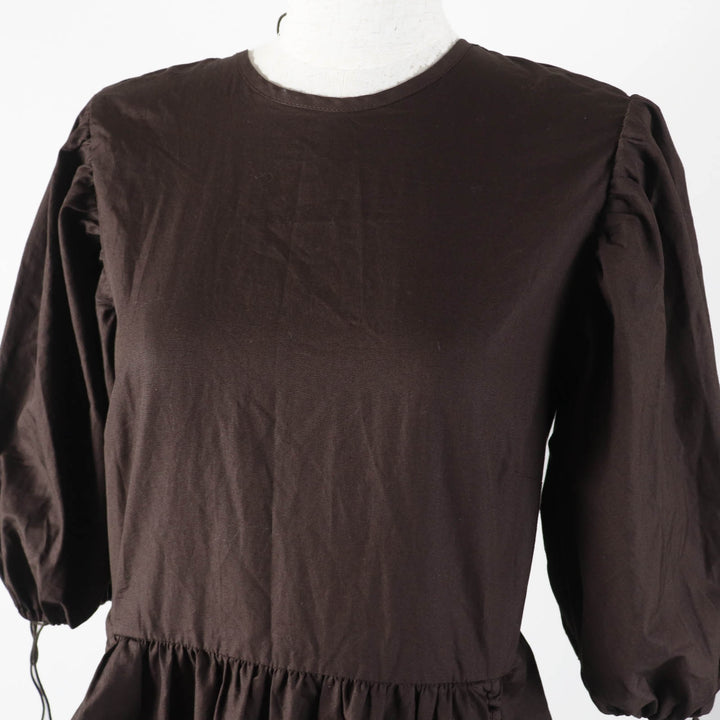Excellent CECILIE BAHNSEN one piece Puff sleeve dress/ Dark brown cotton Women 6 1577-343-8672