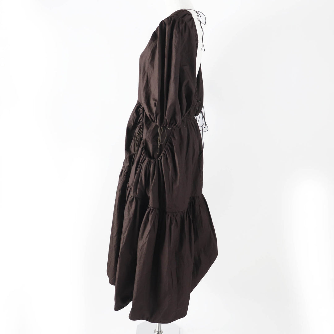 Excellent CECILIE BAHNSEN one piece Puff sleeve dress/ Dark brown cotton Women 6 1577-343-8672