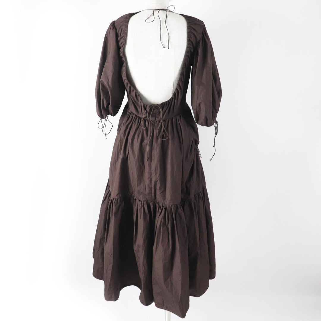 Excellent CECILIE BAHNSEN one piece Puff sleeve dress/ Dark brown cotton Women 6 1577-343-8672
