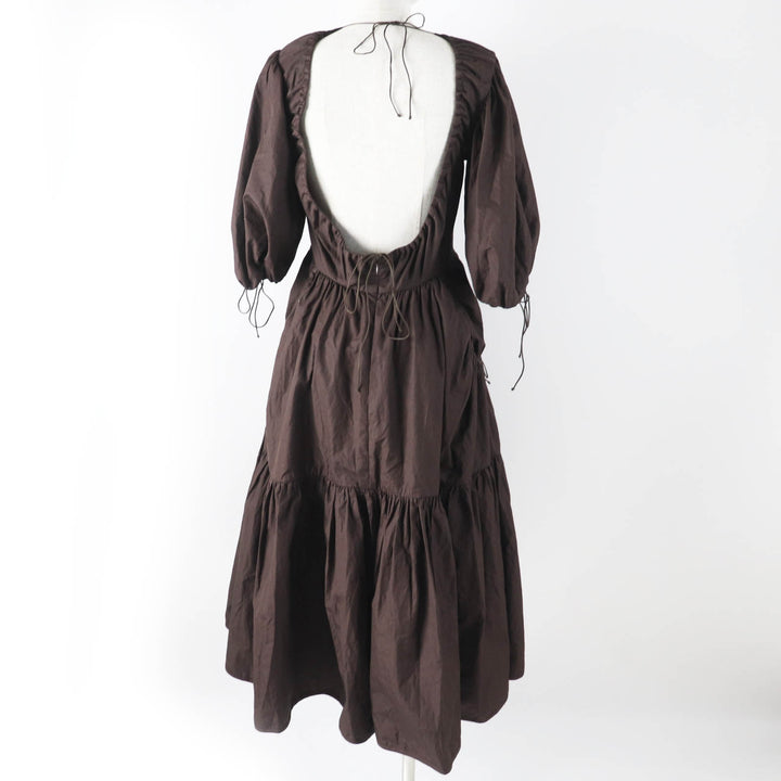 Excellent CECILIE BAHNSEN one piece Puff sleeve dress/ Dark brown cotton Women 6 1577-343-8672