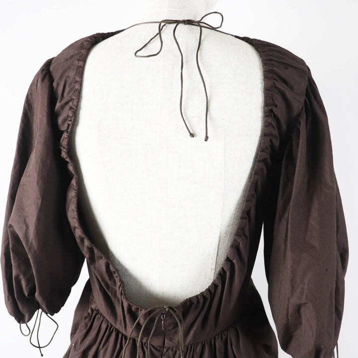 Excellent CECILIE BAHNSEN one piece Puff sleeve dress/ Dark brown cotton Women 6 1577-343-8672