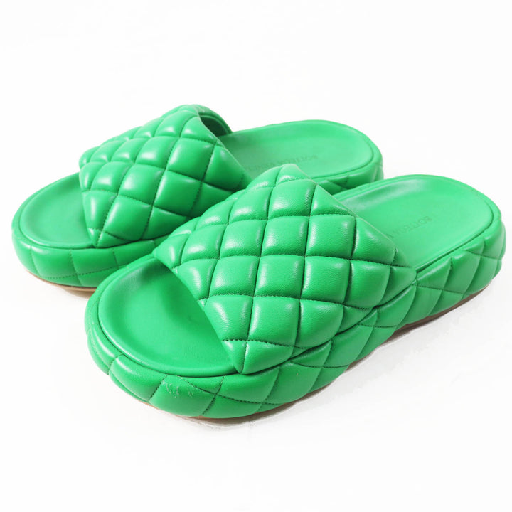 Great BOTTEGAVENETA Sandals Padded quilting green leather Women 36