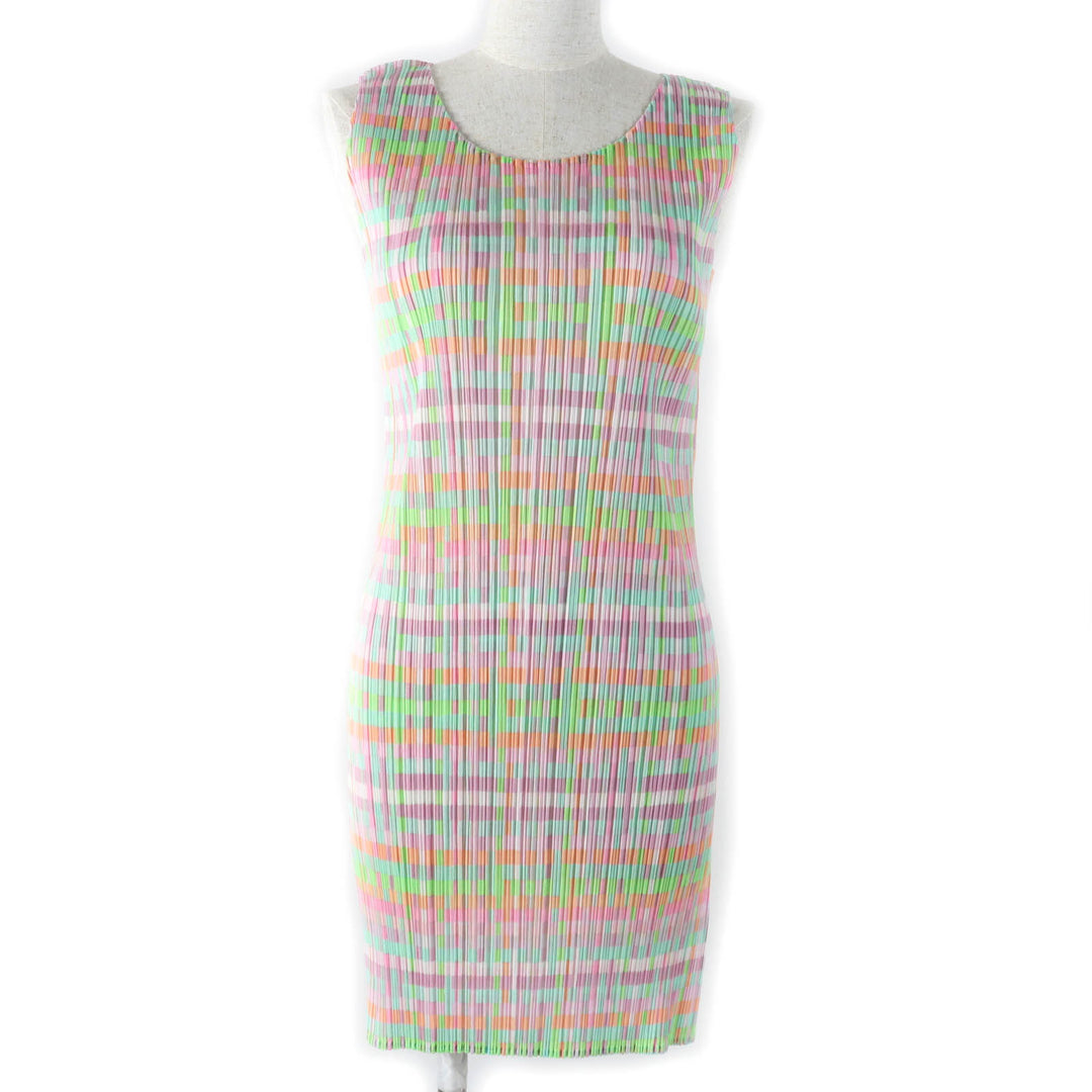 Great PLEATS PLEASE one piece Check Pattern Sleeveless Tunic multicolor 3
