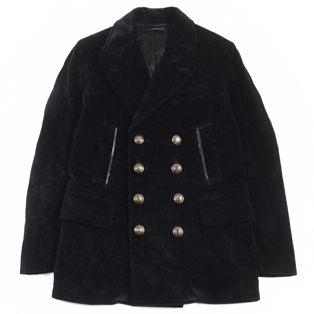 Excellent TOM FORD pea coat Emblem gold button Double-breasted black cotton mens