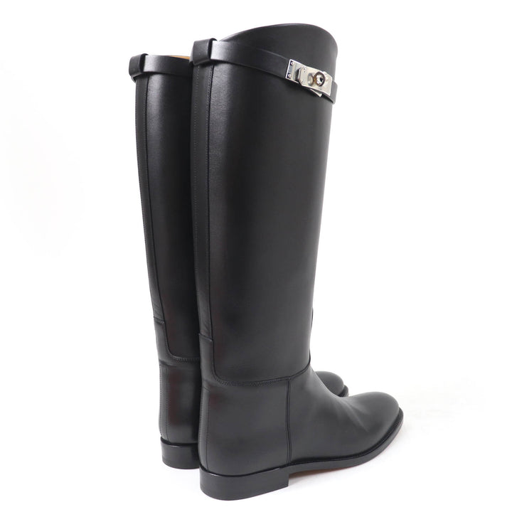 Pristine HERMES Knee-high boots Kelly Buckle Jumping black leather Women 37