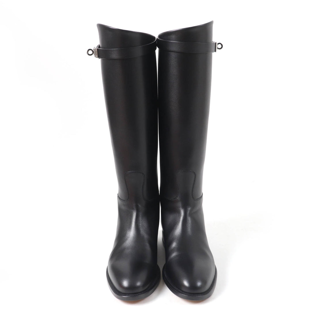 Pristine HERMES Knee-high boots Kelly Buckle Jumping black leather Women 37