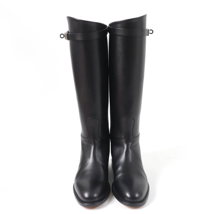 Pristine HERMES Knee-high boots Kelly Buckle Jumping black leather Women 37