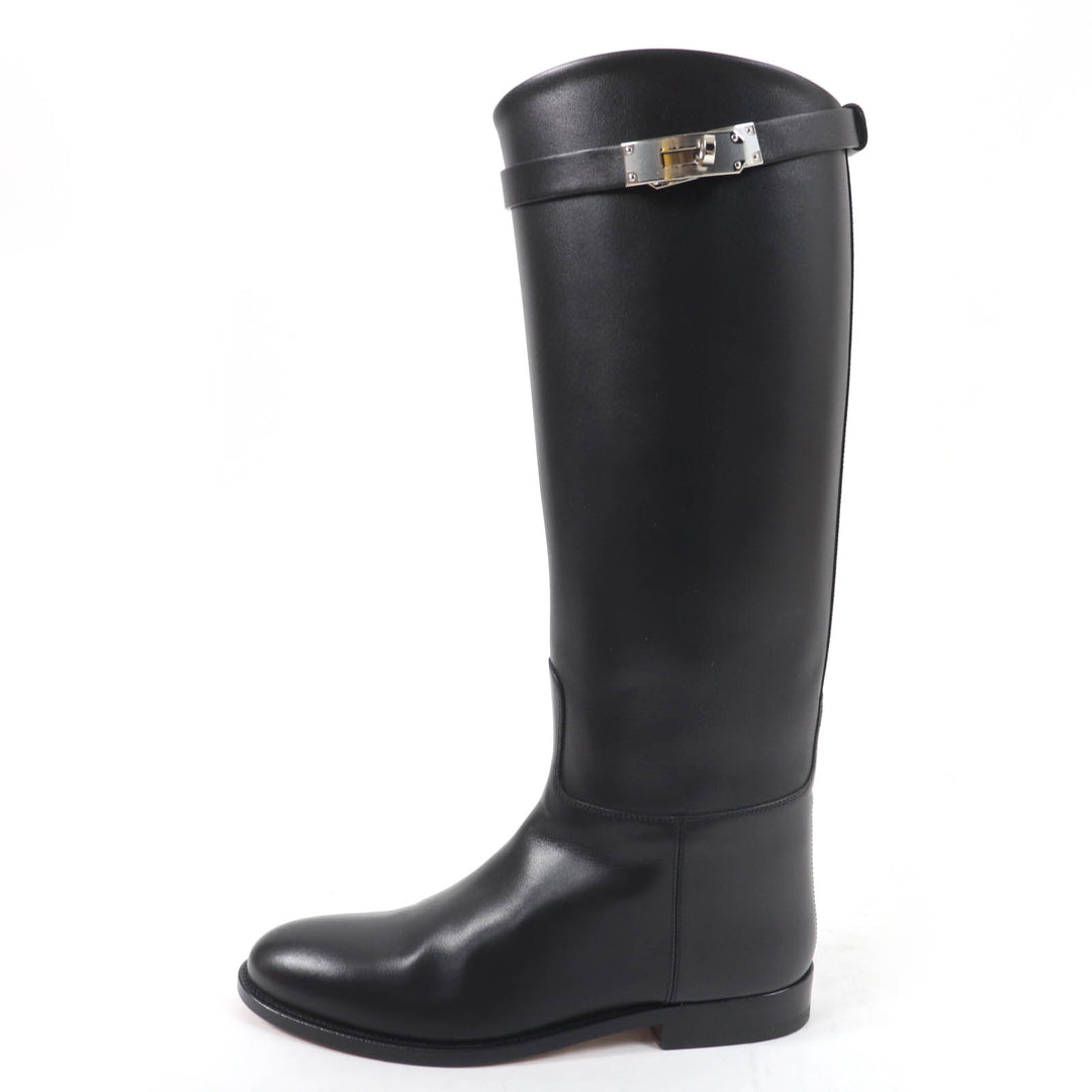 Pristine HERMES Knee-high boots Kelly Buckle Jumping black leather Women 37