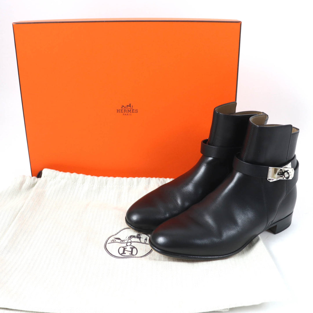 Great HERMES short boots Neo kelly buckle black leather Women 36.5