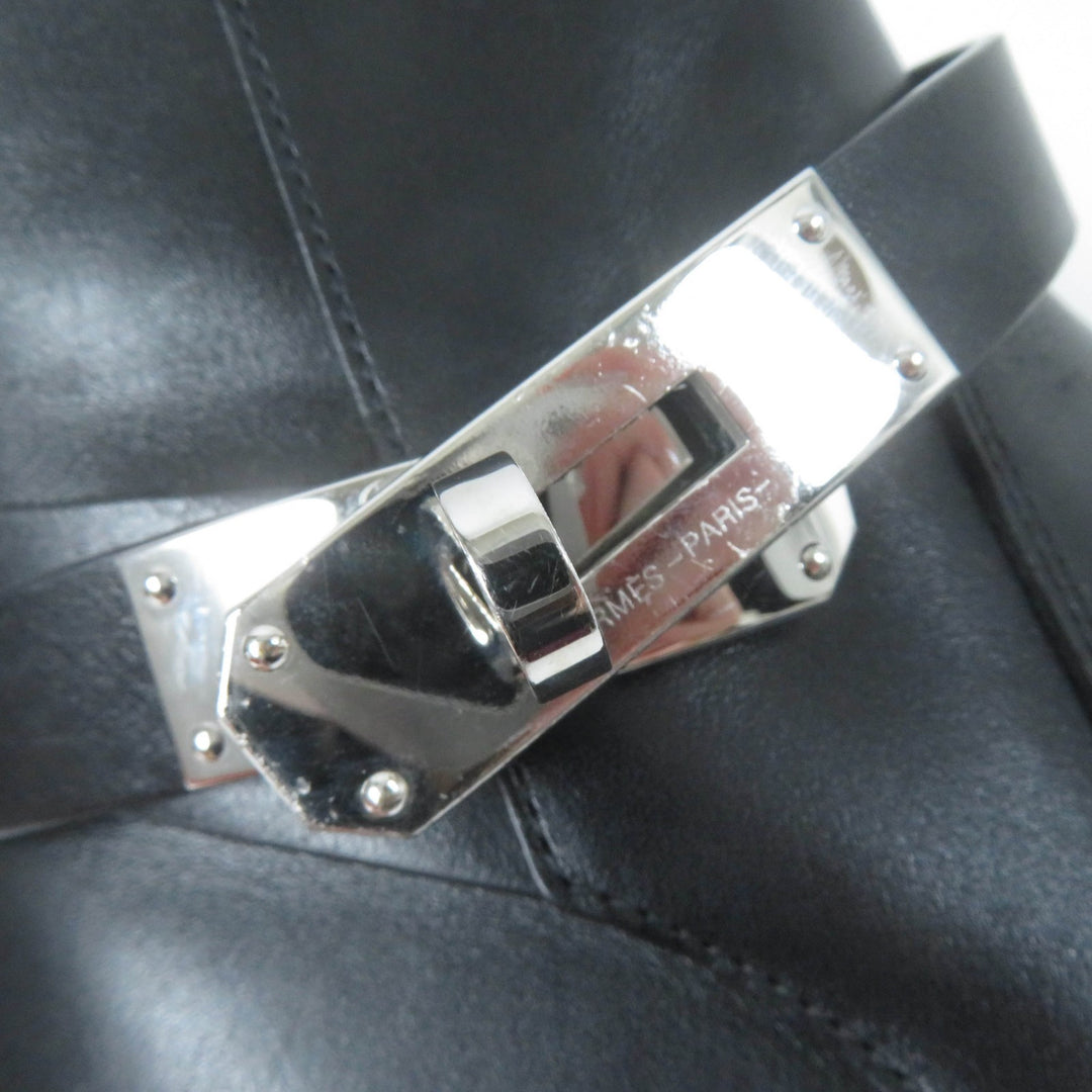 Great HERMES short boots Neo kelly buckle black leather Women 36.5