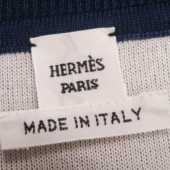 Pristine HERMES cardigan with Serie Button Navy white red cashmere Women 38
