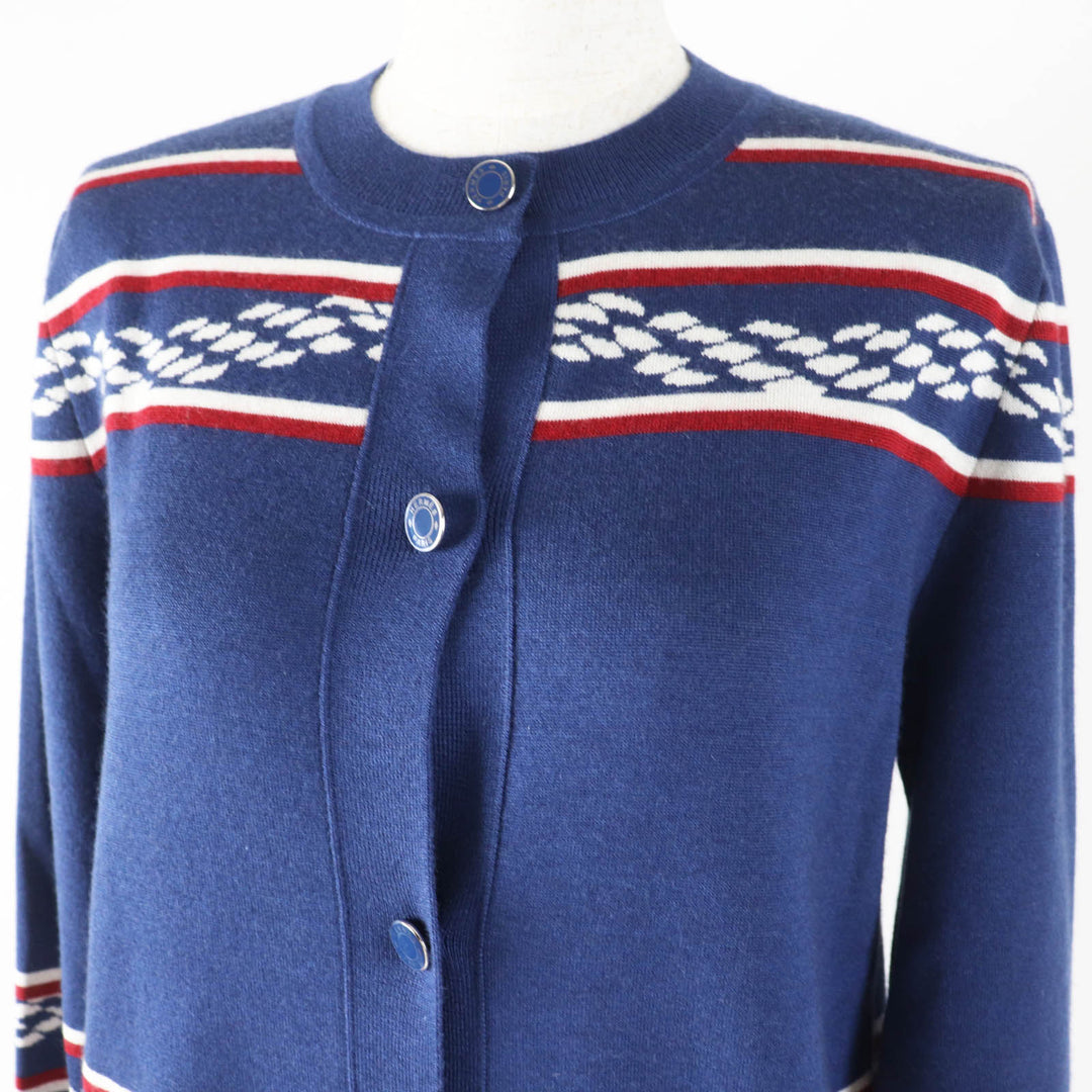 Pristine HERMES cardigan with Serie Button Navy white red cashmere Women 38 3E2715D4