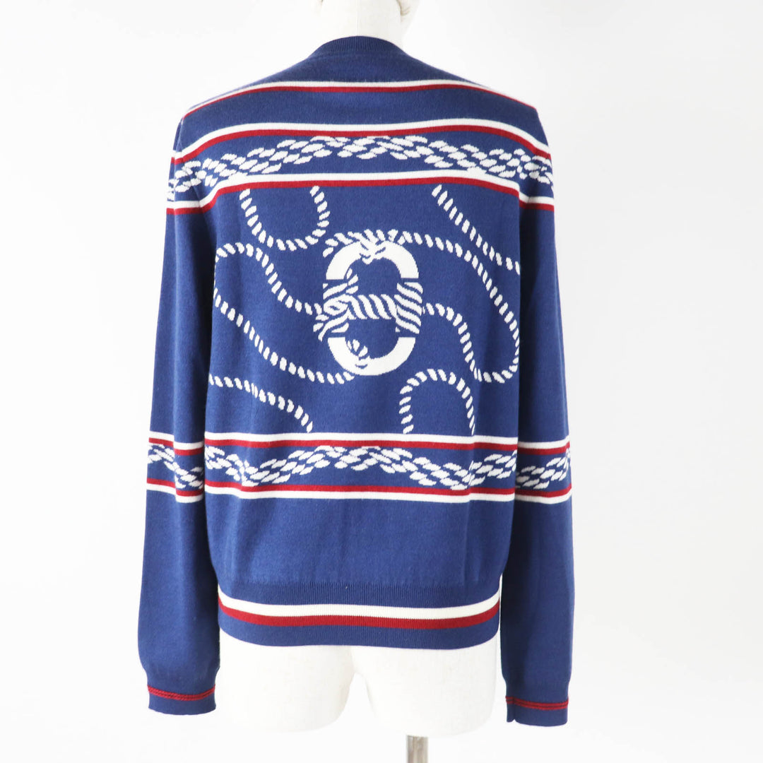Pristine HERMES cardigan with Serie Button Navy white red cashmere Women 38