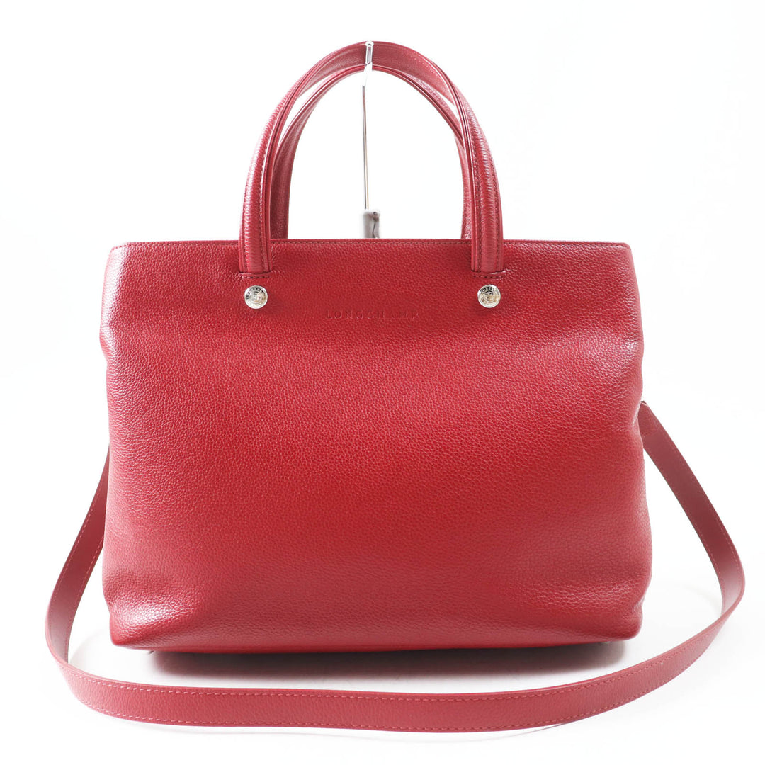Excellent Longchamp Shoulder Bag Le flowne Logo engraved 2WAY handbag/ Red leather Women