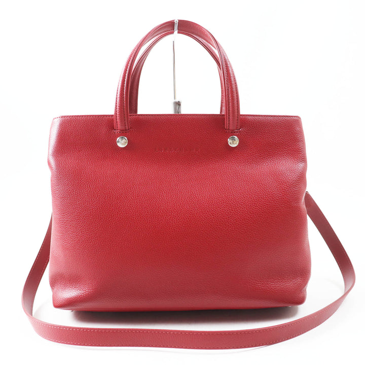 Excellent Longchamp Shoulder Bag Le flowne Logo engraved 2WAY handbag/ Red leather Women
