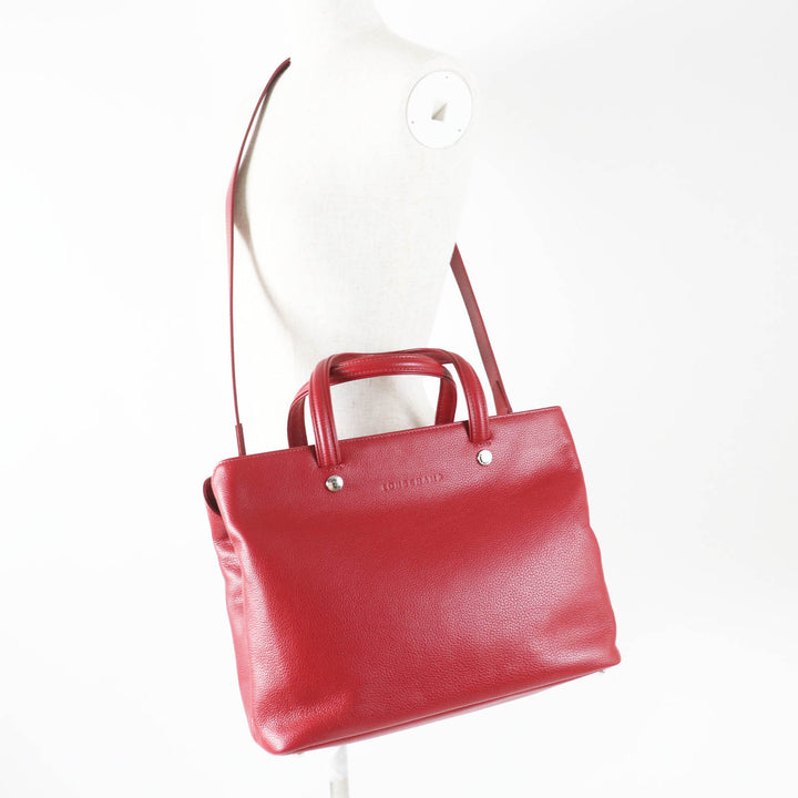 Excellent Longchamp Shoulder Bag Le flowne Logo engraved 2WAY handbag/ Red leather Women