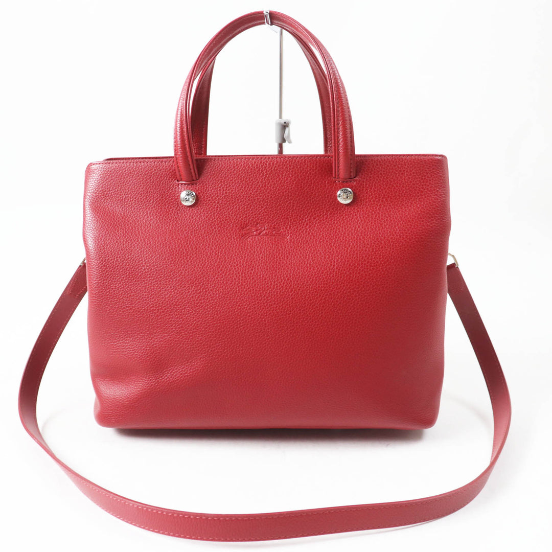 Excellent Longchamp Shoulder Bag Le flowne Logo engraved 2WAY handbag/ Red leather Women