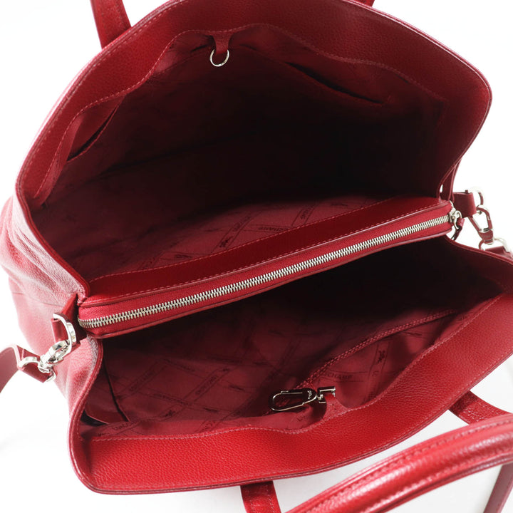 Excellent Longchamp Shoulder Bag Le flowne Logo engraved 2WAY handbag/ Red leather Women