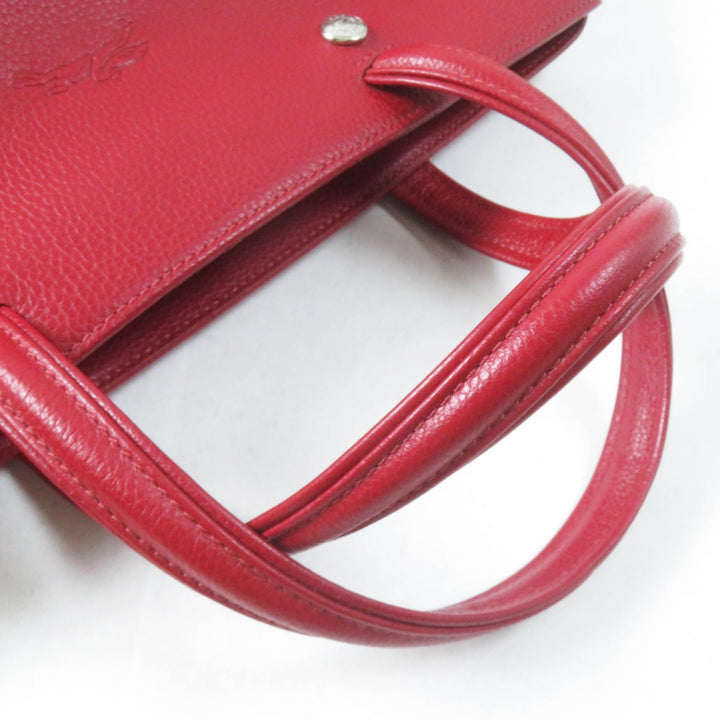 Excellent Longchamp Shoulder Bag Le flowne Logo engraved 2WAY handbag/ Red leather Women