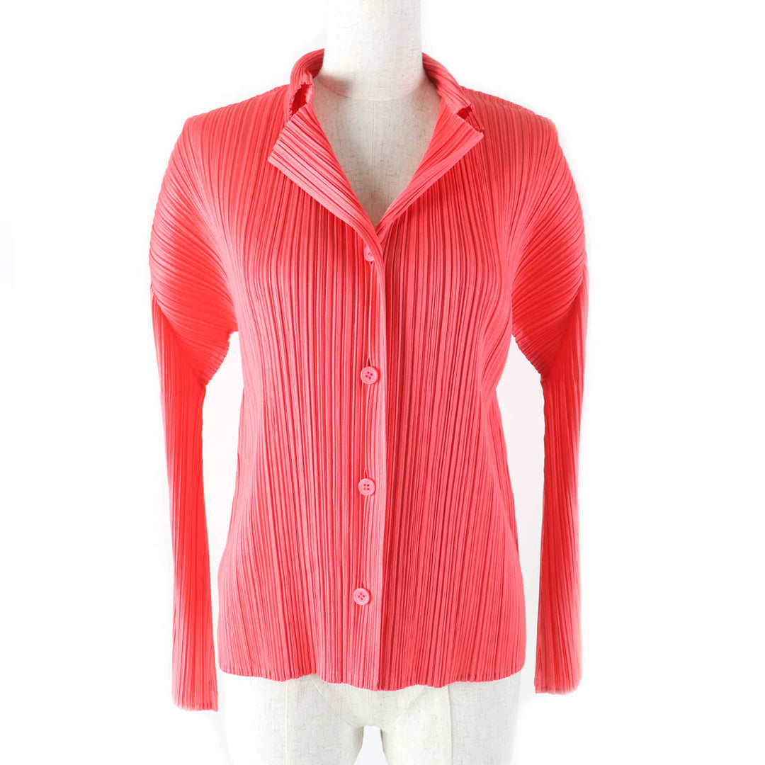 Excellent PLEATS PLEASE cardigan Pleated shirt Coral pink Women 3 PP33-JD150