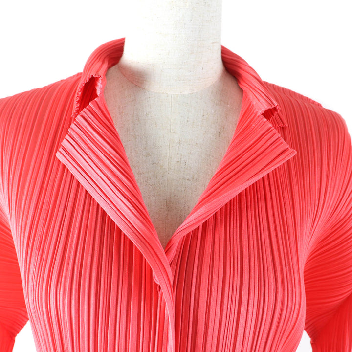 Excellent PLEATS PLEASE cardigan Pleated shirt Coral pink Women 3 PP33-JD150