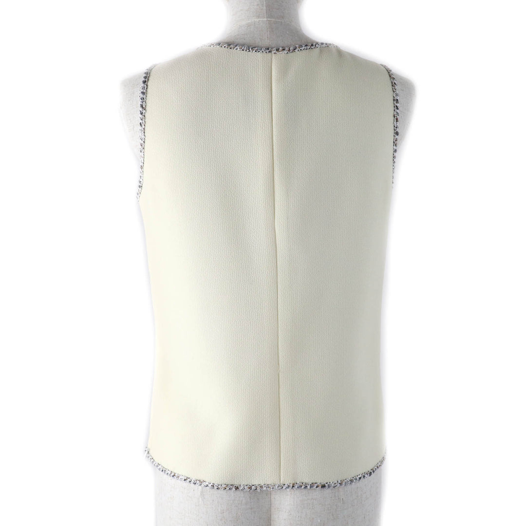 Excellent CHANEL Cut COCO Mark Emblem Tweed Trimmed off white Women 36 05C