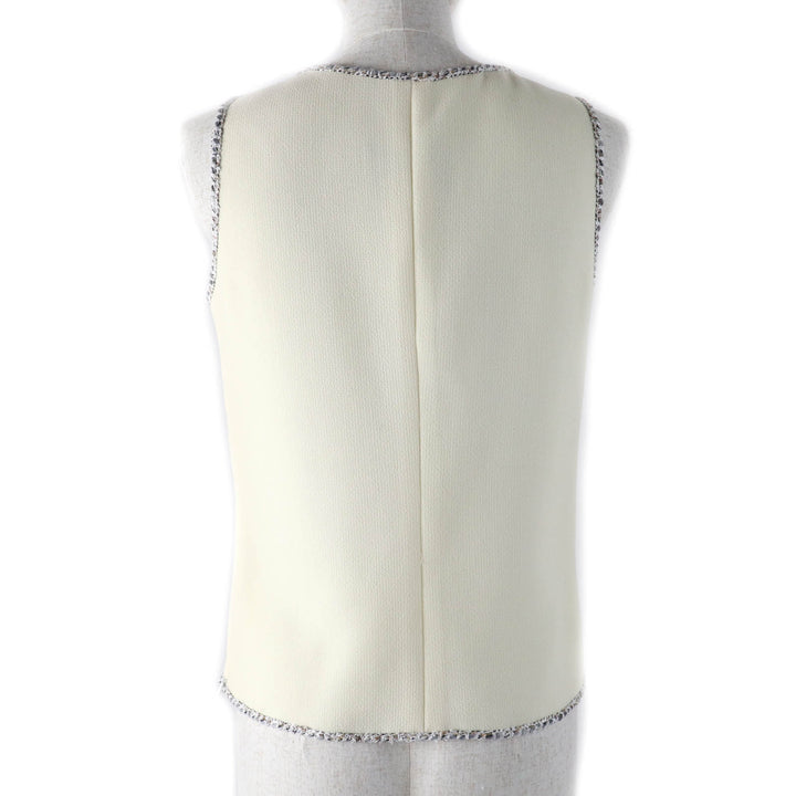 Excellent CHANEL Cut COCO Mark Emblem Tweed Trimmed off white Women 36 05C