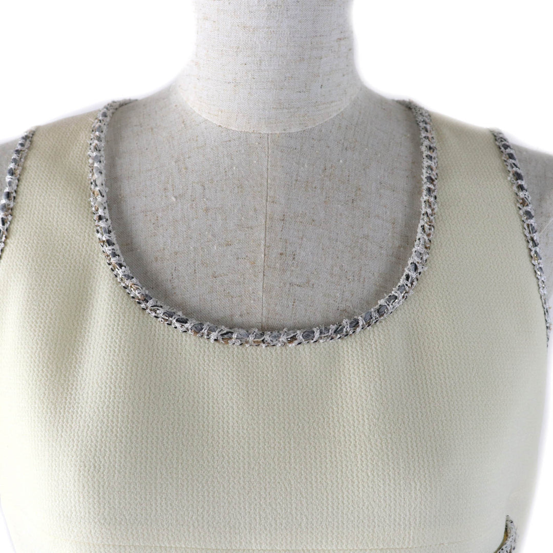 Excellent CHANEL Cut COCO Mark Emblem Tweed Trimmed off white Women 36 05C